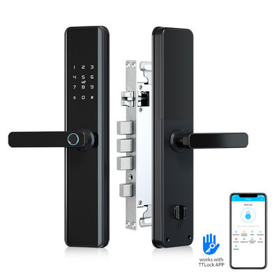 ล็อคประตู Biometric Smart Wifi พร้อมที่จับล็อคประตู Keyless Entry พร้อมลายนิ้วมือ